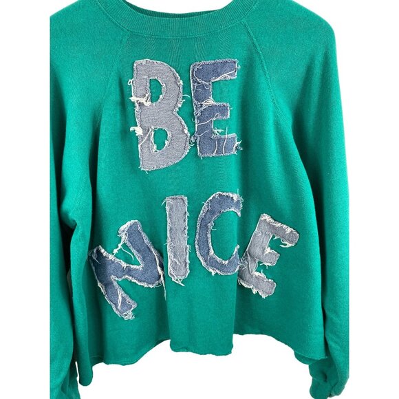 Be Nice Hand Decorated Denim Applique Womens XL Hanes Crewneck Sweatshirt - Picture 3 of 8
